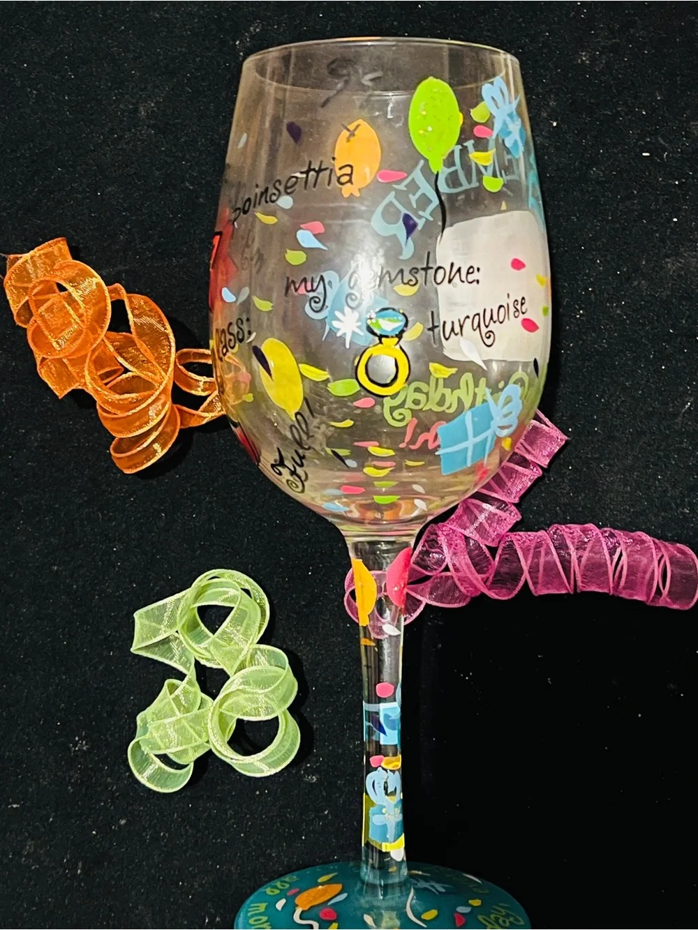Lolita December Birthday Month Hand Painted Wine Glass Birthday Gift 15 oz